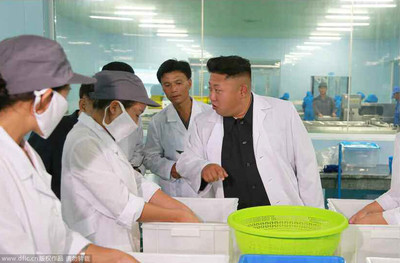 高清:金正恩穿“白大褂”視察水產(chǎn)品加工廠